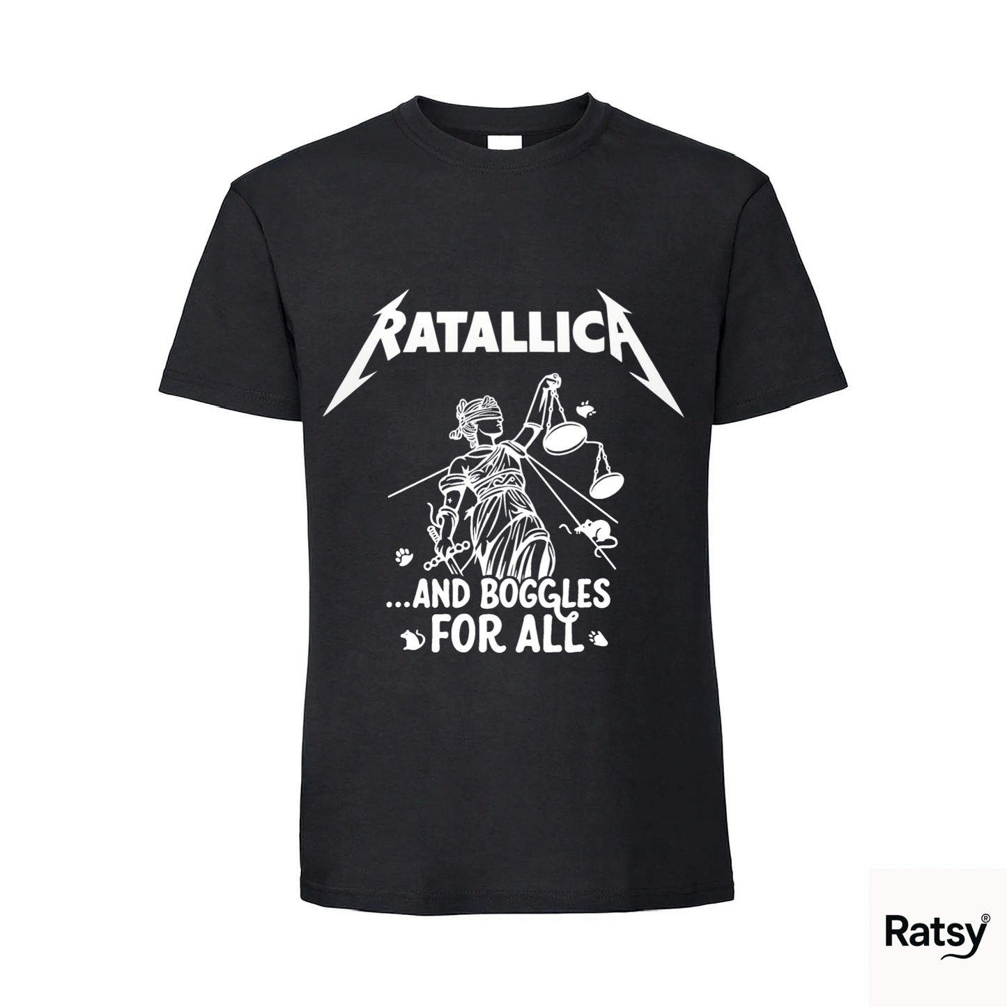 Ratallica Boggles Band T-Shirt (Metallica and Justice for all Parody)