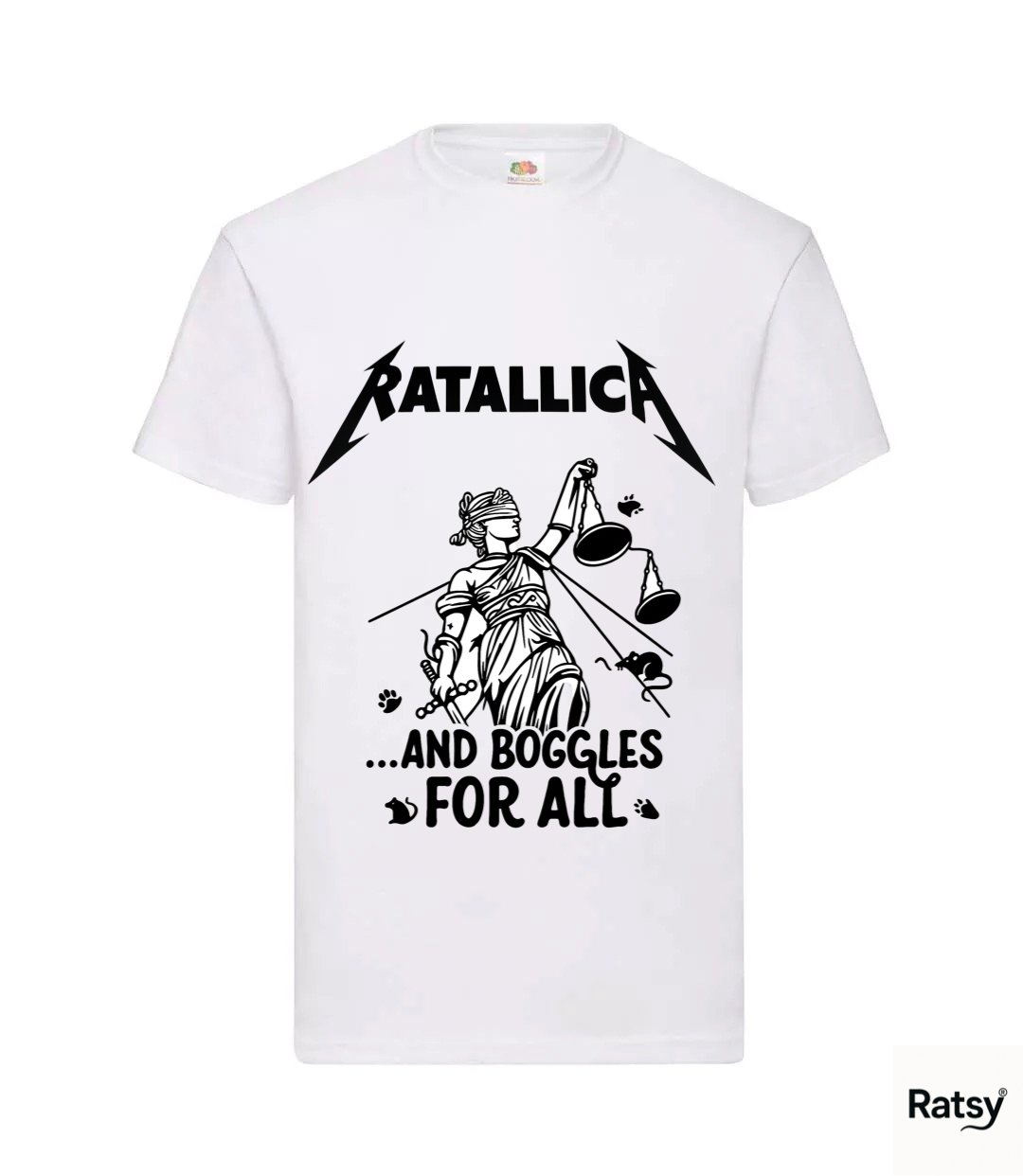 Ratallica Boggles Band T-Shirt (Metallica and Justice for all Parody)
